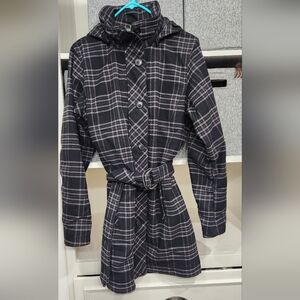 Columbia Dark Plaid Trench Coat with Belt, Med.